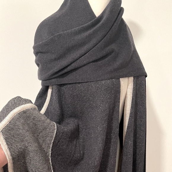 NIC + ZOE Sweater Wrap Attached Scarf Dark Gray Cream One Size - Picture 8 of 14